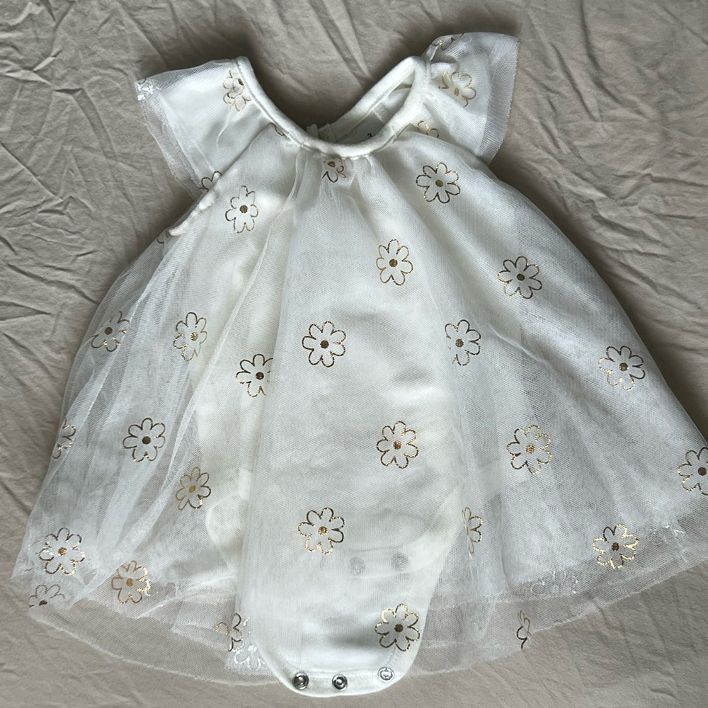 Baby Starters White and Gold Diaper Cover with Delicate Embroidery
